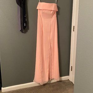 Dessy Peaches & Cream Strapless Dress w/ Slit